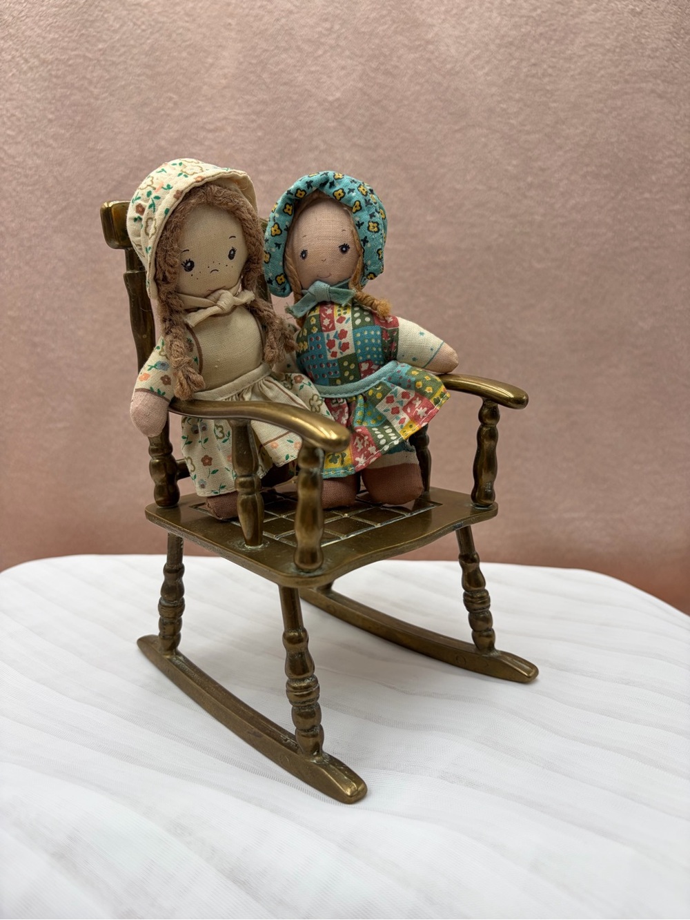 Vintage solid brass miniature rocking chair (7”)